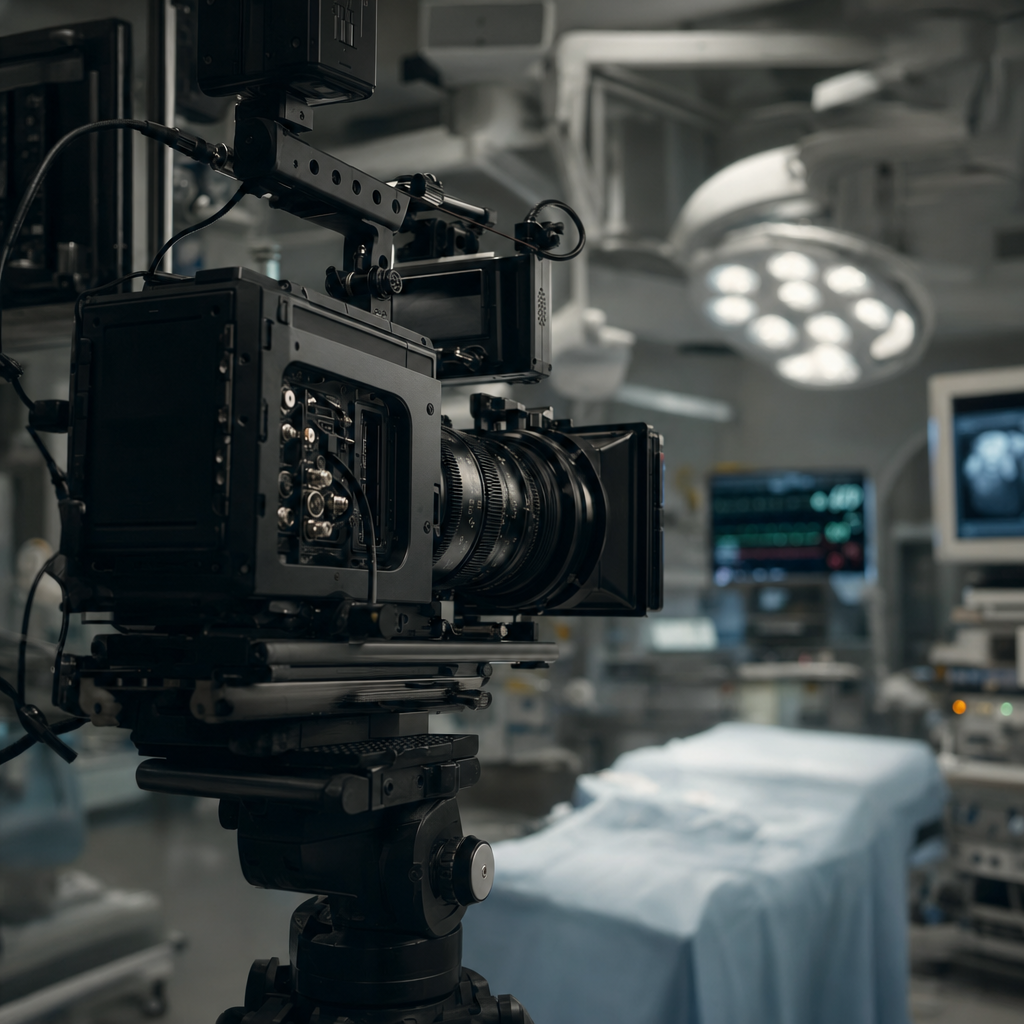 Professional broadcast camera in the operating room