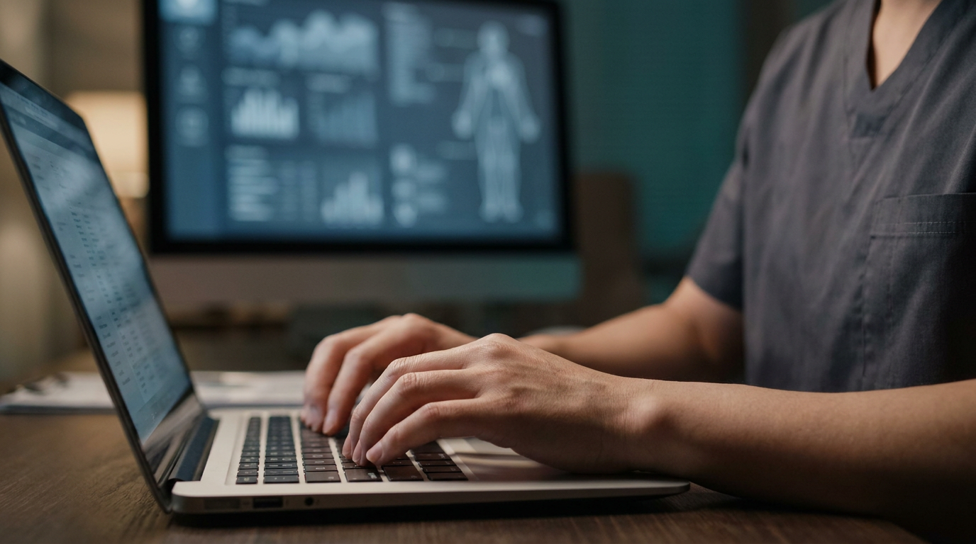 Clinician entering surgical database records
