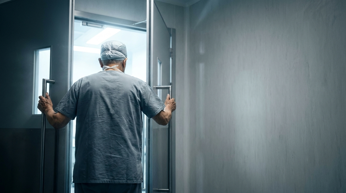 A senior surgeon entering the operating theater
